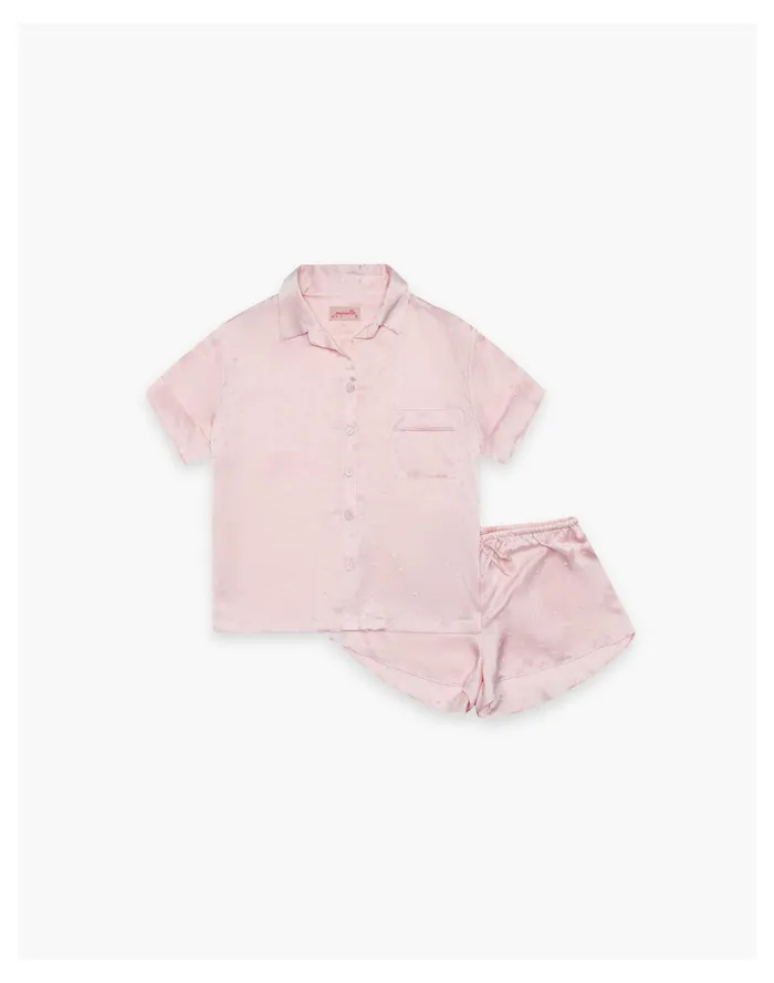 Papinelle Sleepwear Silk Hearts Boxer PJ In Blush Light Pink Women Madewell Pajamas