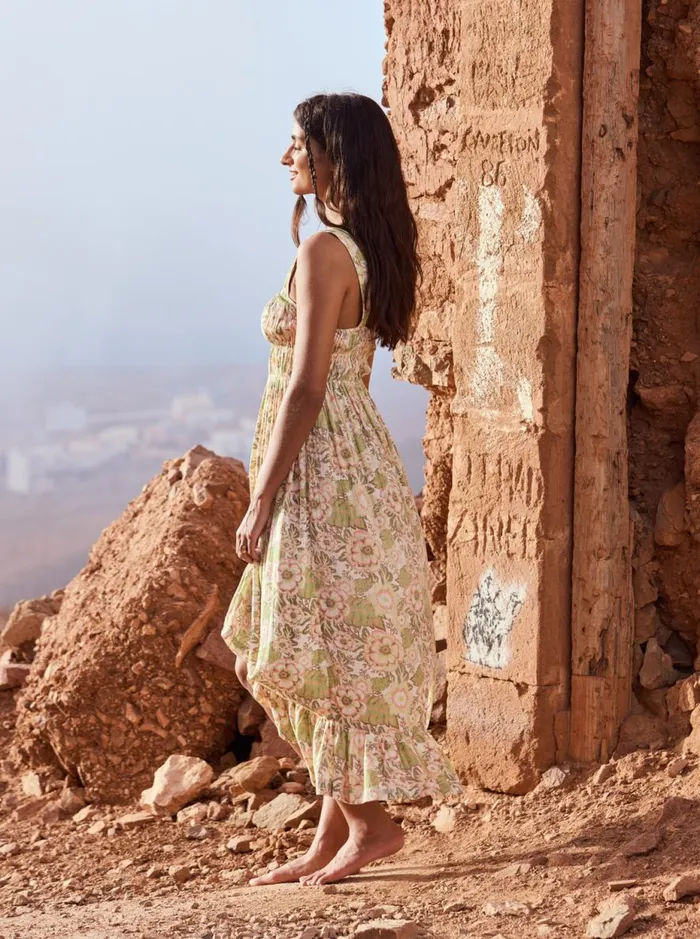 Paradise Winds 8211 Midi Dress Oil Green Wild Flower Women Roxy Dresses