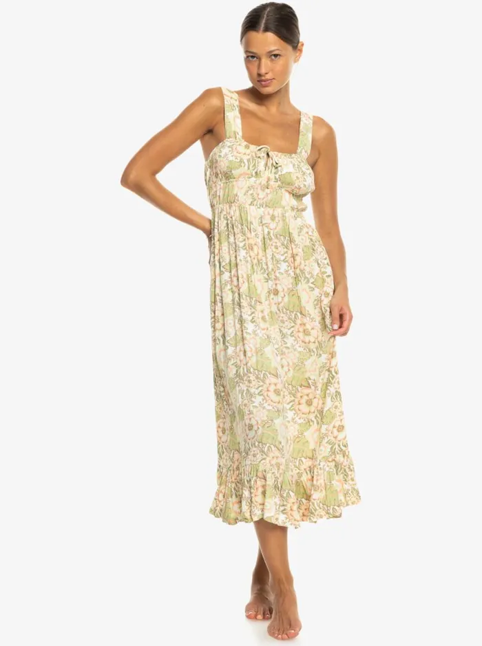 Paradise Winds 8211 Midi Dress Oil Green Wild Flower Women Roxy Dresses