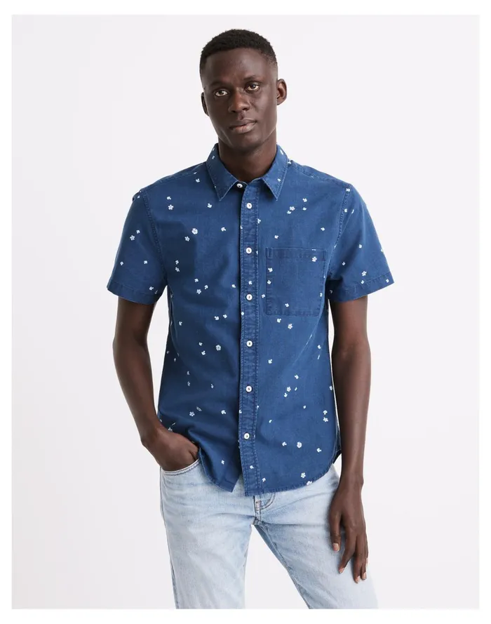 Perfect Short Sleeve Shirt In Indigo Mushroom Floral Indigo Men Madewell Shirts