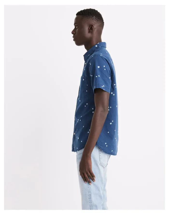 Perfect Short Sleeve Shirt In Indigo Mushroom Floral Indigo Men Madewell Shirts