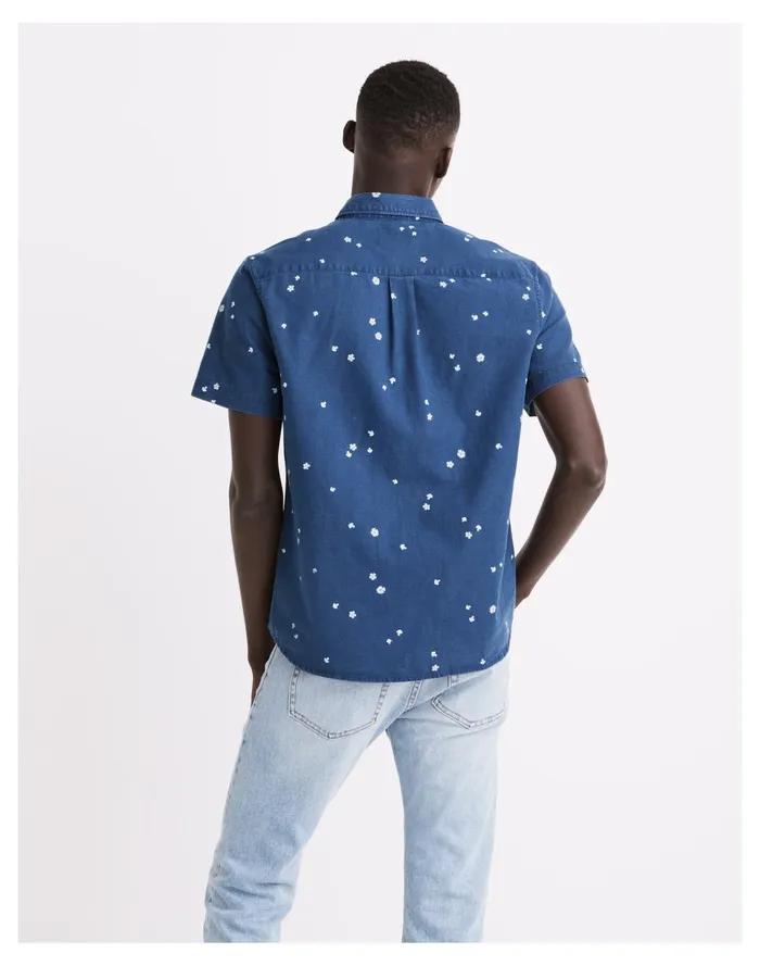 Perfect Short Sleeve Shirt In Indigo Mushroom Floral Indigo Men Madewell Shirts