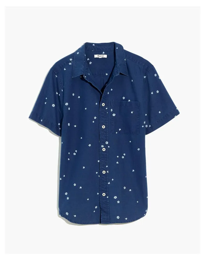 Perfect Short Sleeve Shirt In Indigo Mushroom Floral Indigo Men Madewell Shirts