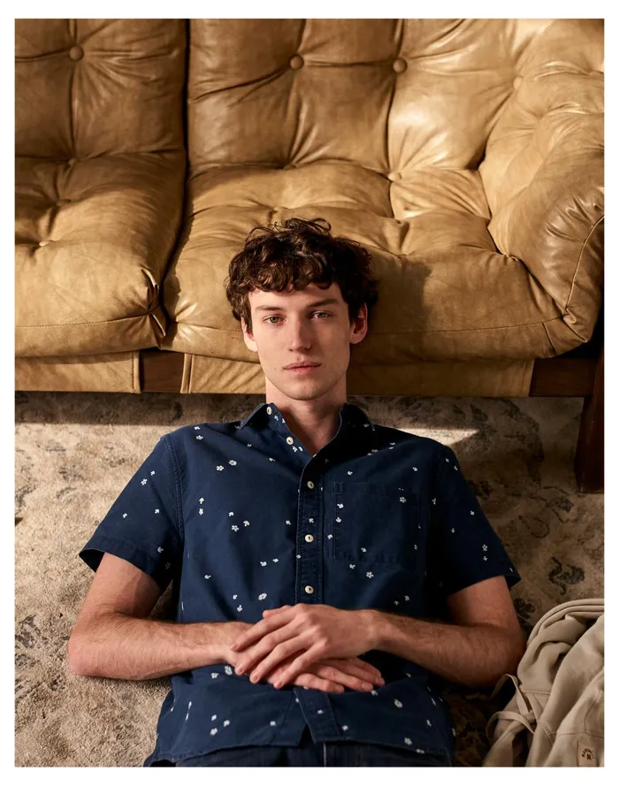 Perfect Short Sleeve Shirt In Indigo Mushroom Floral Indigo Men Madewell Shirts