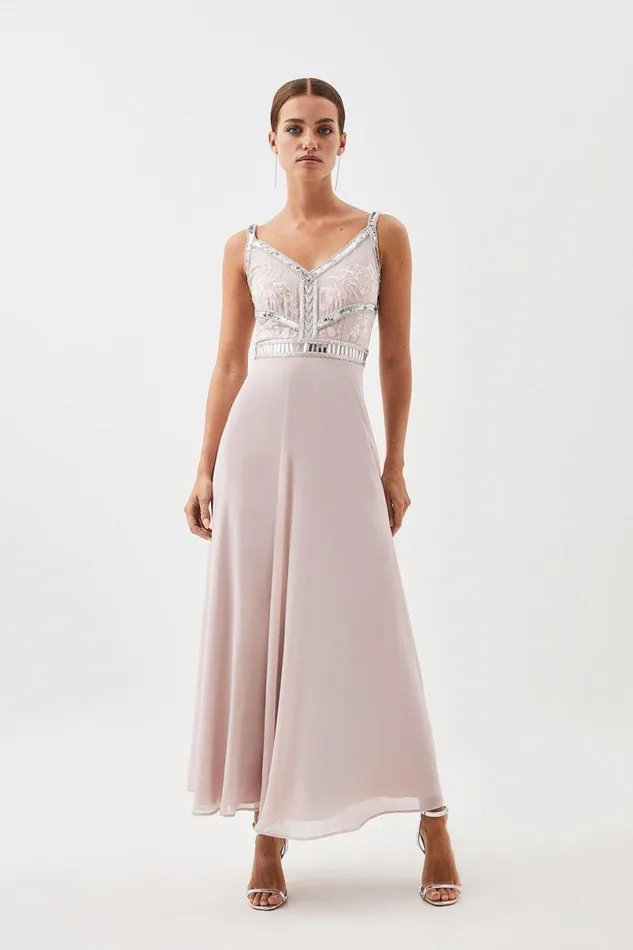 Petite Beaded Embellished Woven Maxi Dress Women Karen Millen Dresses