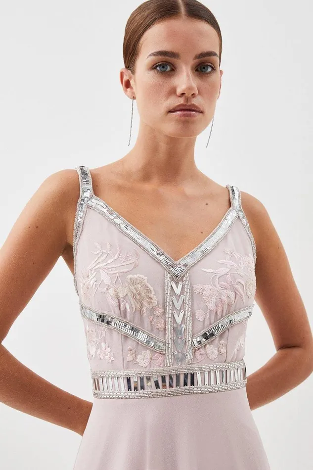 Petite Beaded Embellished Woven Maxi Dress Women Karen Millen Dresses