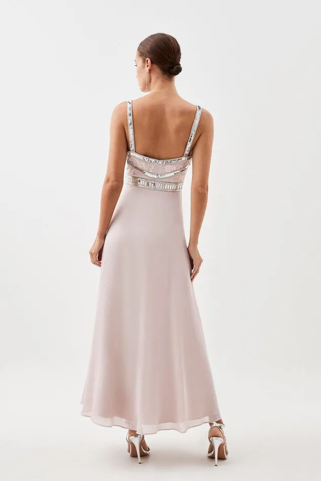Petite Beaded Embellished Woven Maxi Dress Women Karen Millen Dresses