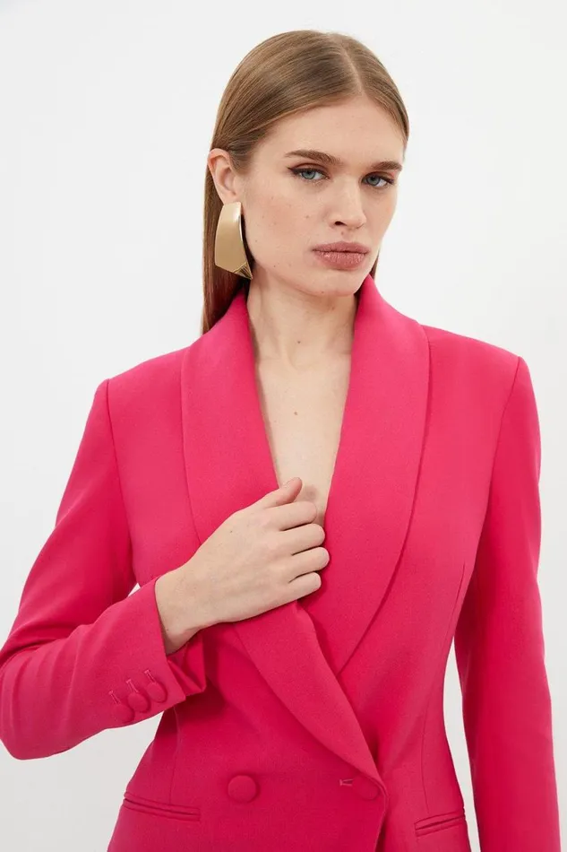 Petite Compact Stretch Tailored Blazer Wrap Mini Dress Bright Pink Women Karen Millen Dresses