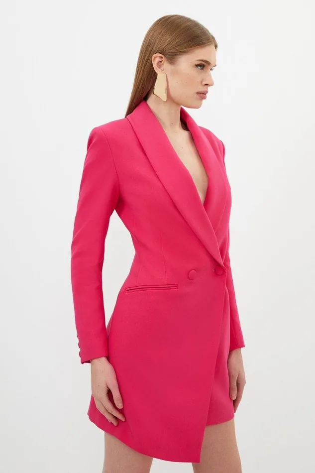 Petite Compact Stretch Tailored Blazer Wrap Mini Dress Bright Pink Women Karen Millen Dresses