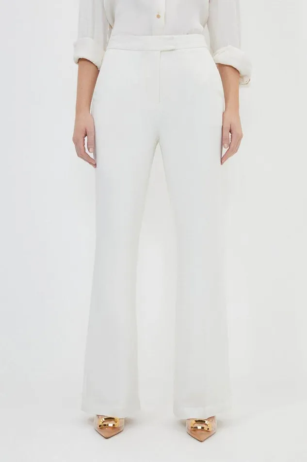 Petite Compact Viscose Slim Leg Tailored Trousers Ivory Women Karen Millen Trousers