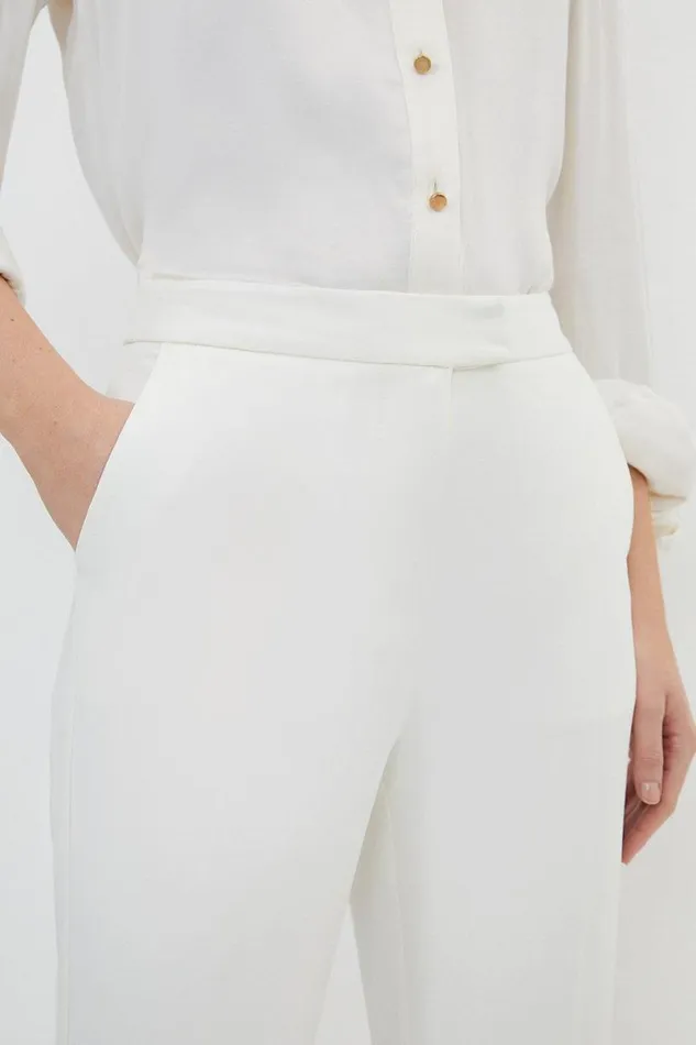Petite Compact Viscose Slim Leg Tailored Trousers Ivory Women Karen Millen Trousers