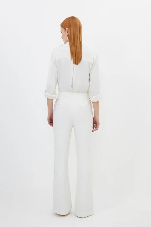 Petite Compact Viscose Slim Leg Tailored Trousers Ivory Women Karen Millen Trousers