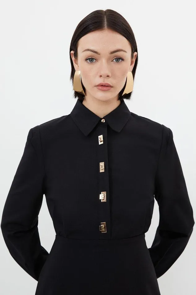 Petite Essential Techno Maxi Woven Shirt Dress Black Women Karen Millen Dresses