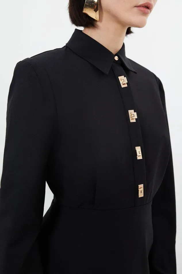 Petite Essential Techno Maxi Woven Shirt Dress Black Women Karen Millen Dresses