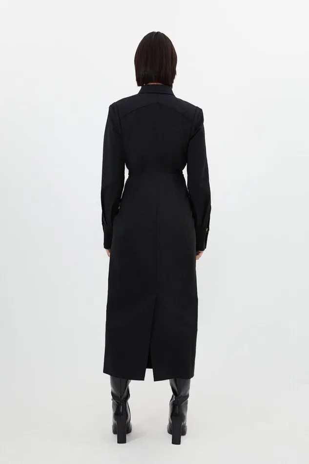 Petite Essential Techno Maxi Woven Shirt Dress Black Women Karen Millen Dresses