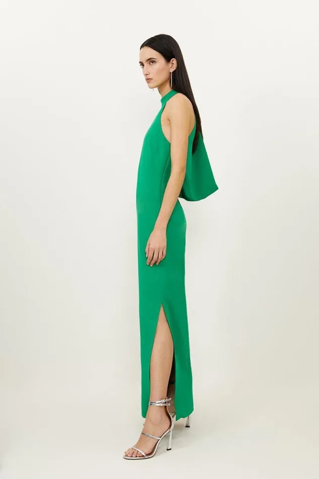Petite Fluid Tailored Halterneck Open Back Maxi Dress Green Women Karen Millen Dresses