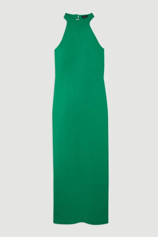 Petite Fluid Tailored Halterneck Open Back Maxi Dress Green Women Karen Millen Dresses