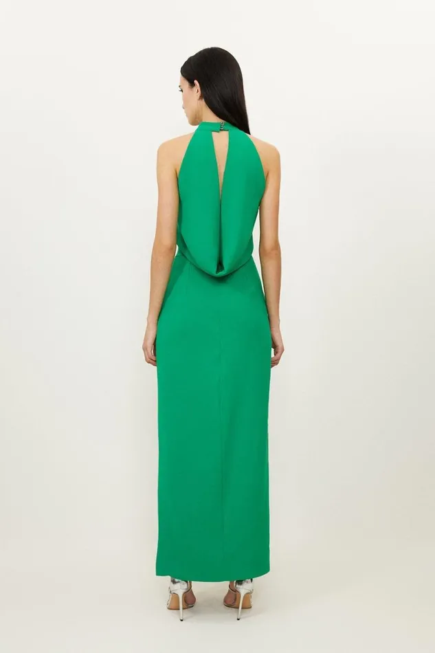 Petite Fluid Tailored Halterneck Open Back Maxi Dress Green Women Karen Millen Dresses