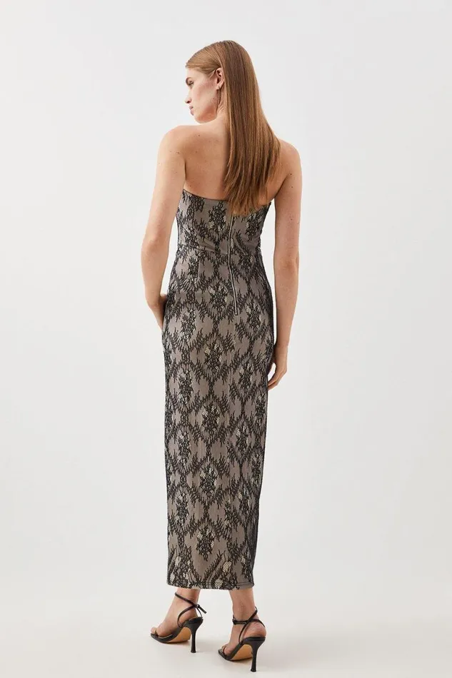 Petite Jersey Lace Bandeau Midi Dress Black Women Karen Millen Dresses