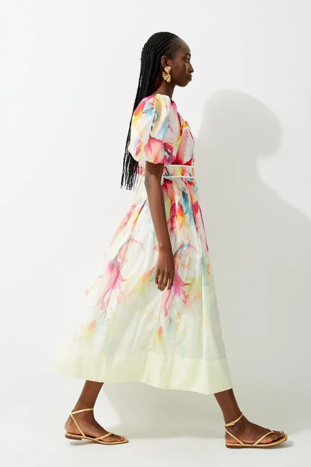 Petite Ombre Floral Silk Cotton Midi Dress Pink Women Karen Millen Dresses