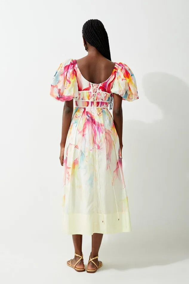 Petite Ombre Floral Silk Cotton Midi Dress Pink Women Karen Millen Dresses