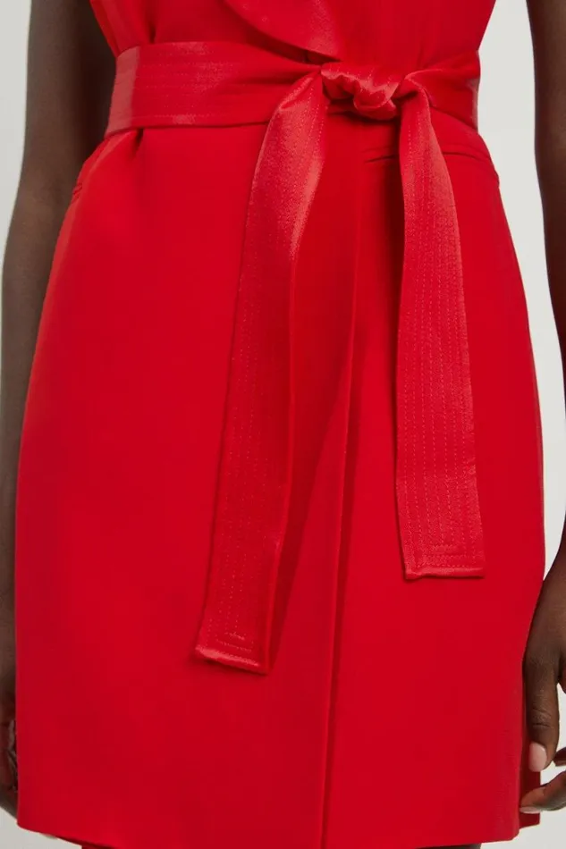 Petite Satin Back Crepe Sleeveless Tuxedo Tailored Wrap Mini Dress Red Orange Women Karen Millen Dresses