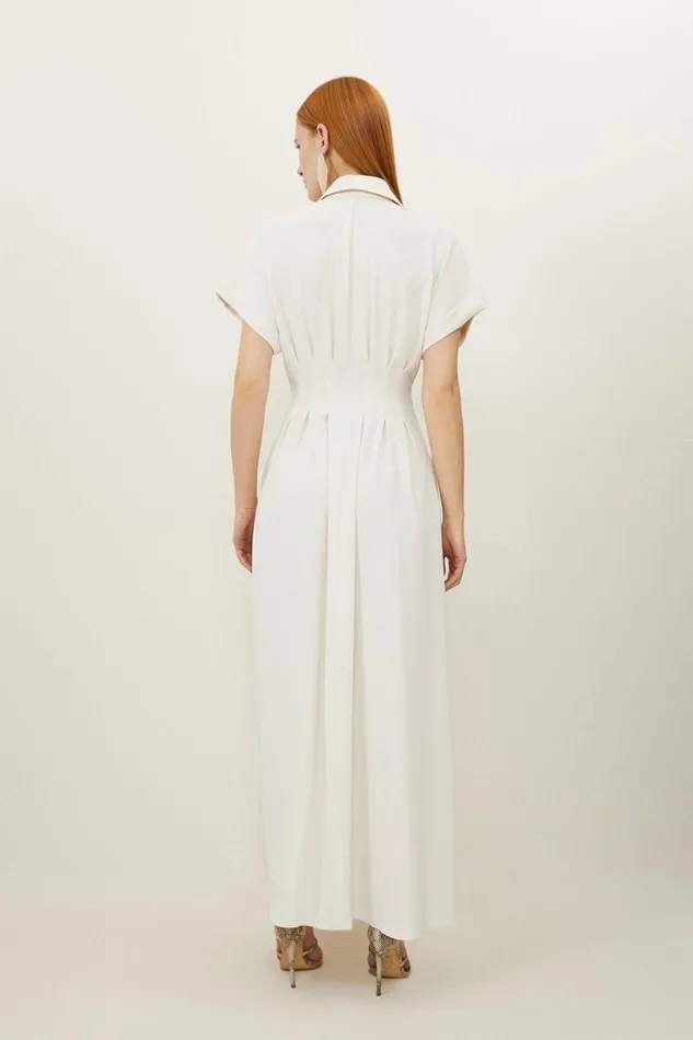 Petite Soft Tailored Belted Darted Midi Shirt Dress Ivory Women Karen Millen Dresses