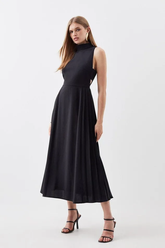 Petite Soft Tailored Pleated Panel Midaxi Dress Black Women Karen Millen Dresses