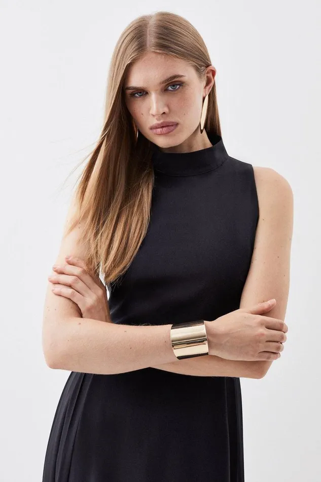 Petite Soft Tailored Pleated Panel Midaxi Dress Black Women Karen Millen Dresses