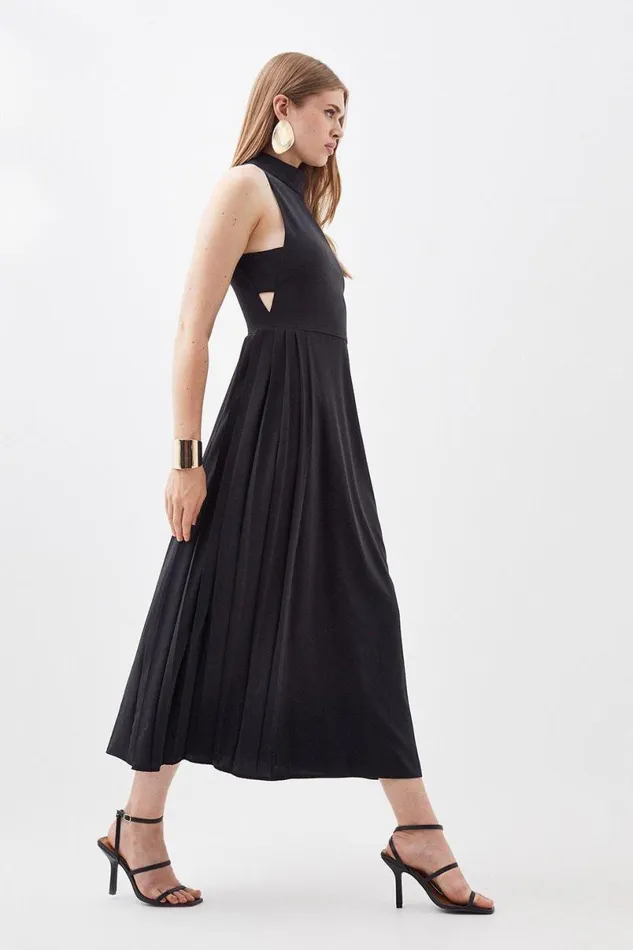 Petite Soft Tailored Pleated Panel Midaxi Dress Black Women Karen Millen Dresses