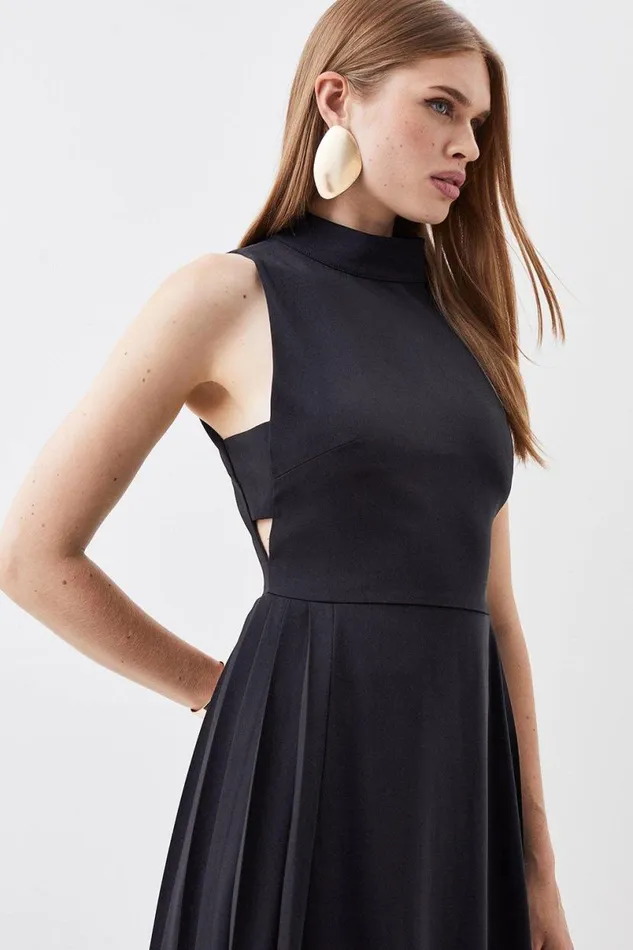 Petite Soft Tailored Pleated Panel Midaxi Dress Black Women Karen Millen Dresses