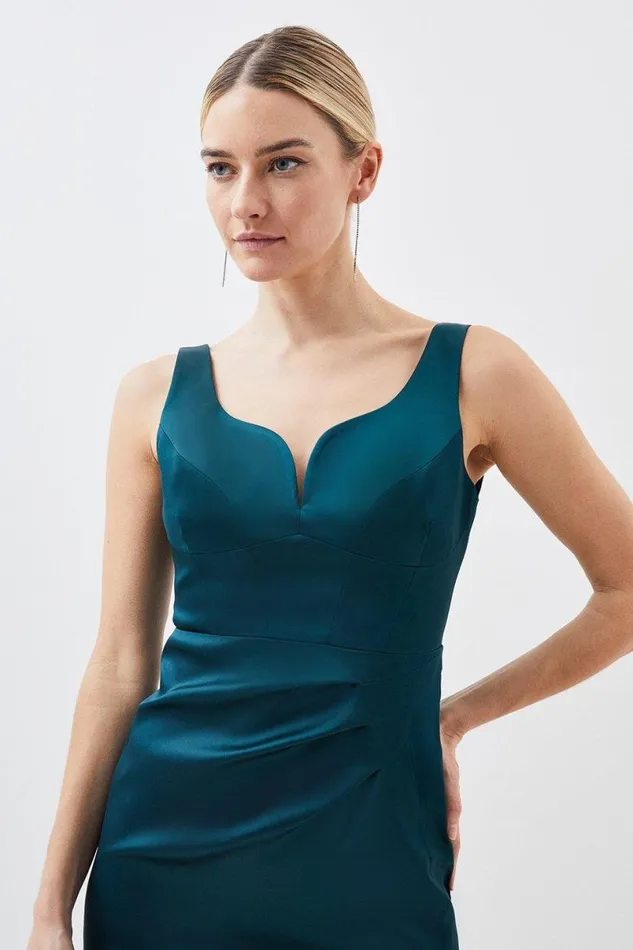 Petite Tailored Italian Structured Satin Corset Detail Maxi Dress Emerald Women Karen Millen Tops
