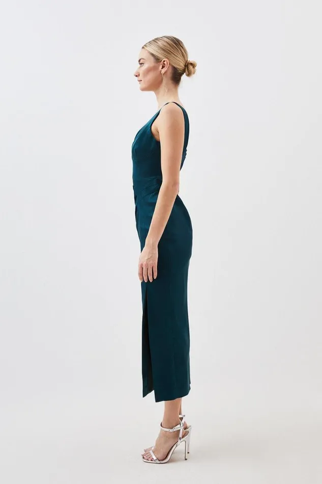 Petite Tailored Italian Structured Satin Corset Detail Maxi Dress Emerald Women Karen Millen Tops