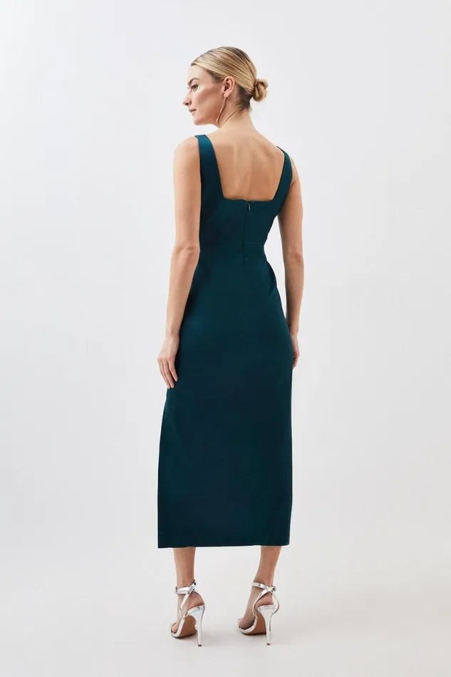Petite Tailored Italian Structured Satin Corset Detail Maxi Dress Emerald Women Karen Millen Tops