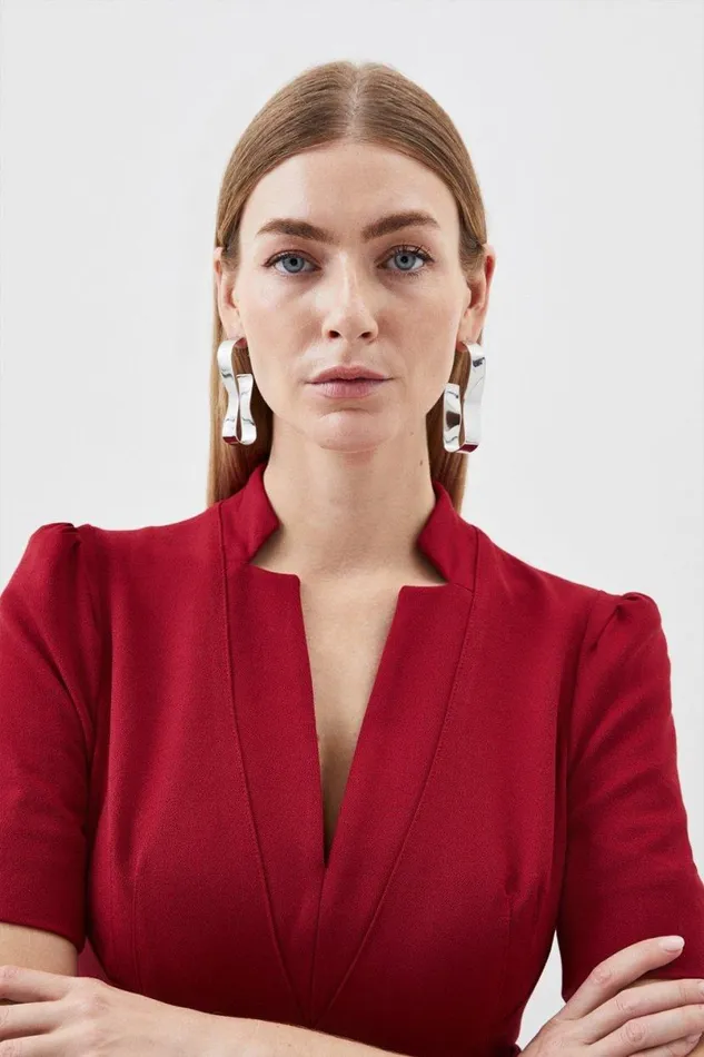 Petite Tailored Structured Crepe Forever Pleat Midi Dress Oxblood Women Karen Millen Dresses