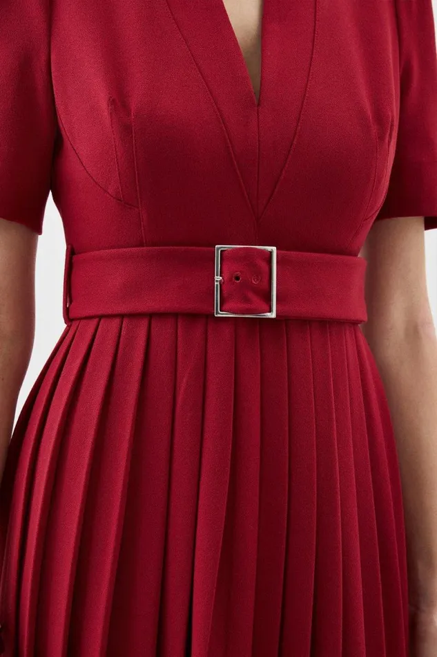 Petite Tailored Structured Crepe Forever Pleat Midi Dress Oxblood Women Karen Millen Dresses