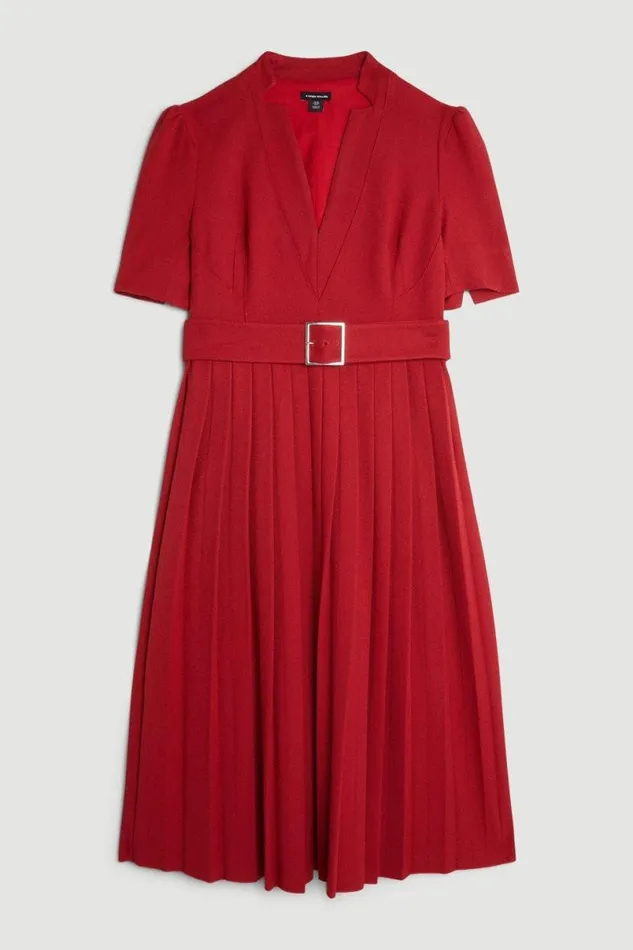 Petite Tailored Structured Crepe Forever Pleat Midi Dress Oxblood Women Karen Millen Dresses