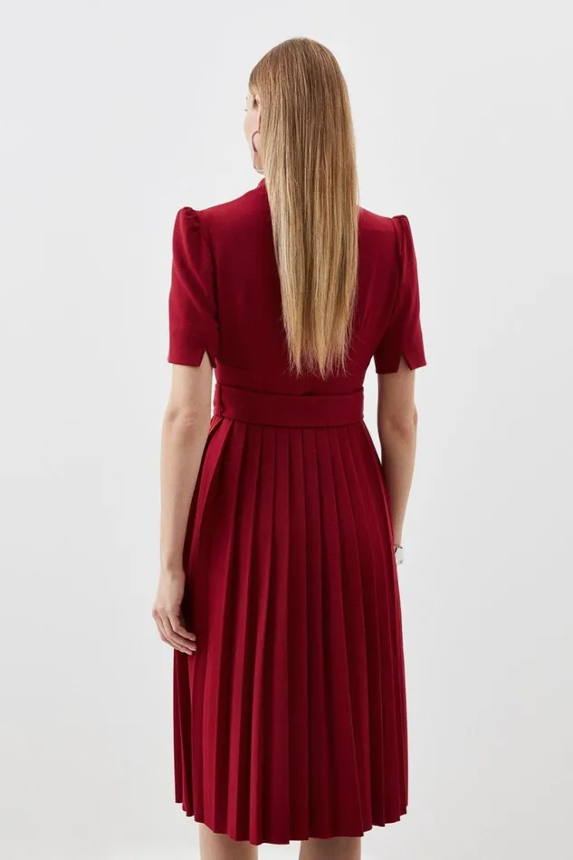 Petite Tailored Structured Crepe Forever Pleat Midi Dress Oxblood Women Karen Millen Dresses