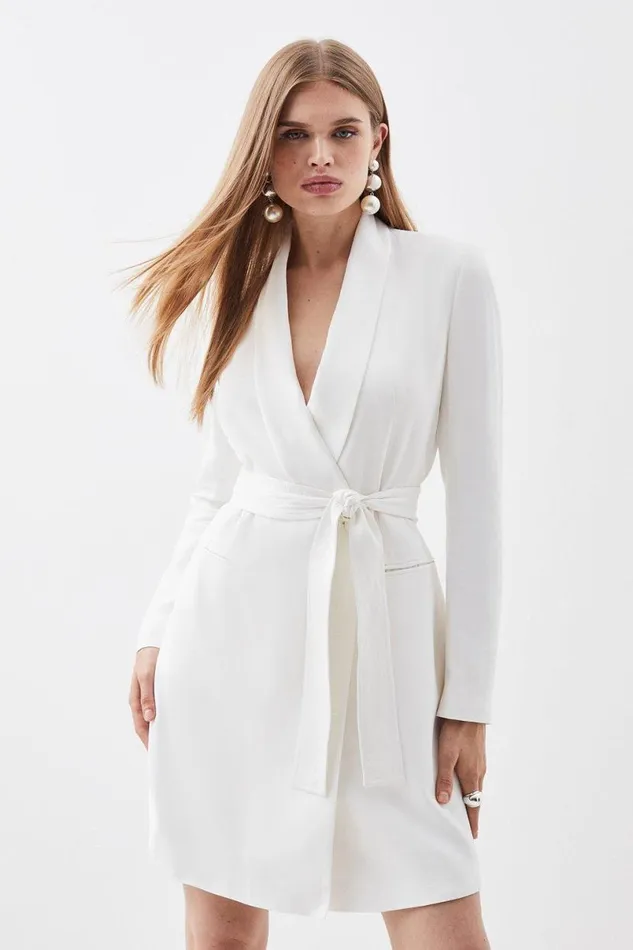 Petite Tailored Tuxedo Wrap Mini Dress Ivory Women Karen Millen Dresses