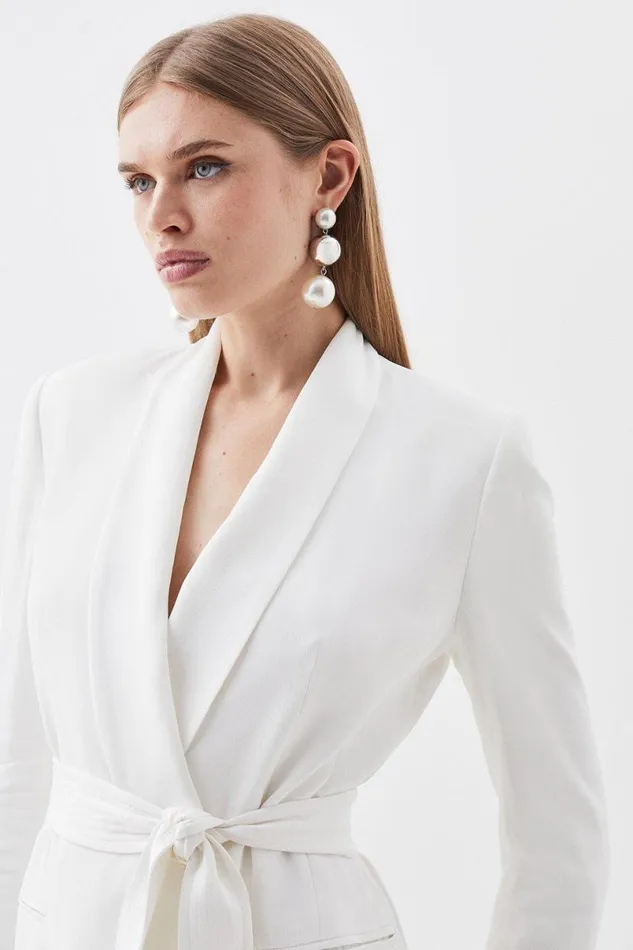 Petite Tailored Tuxedo Wrap Mini Dress Ivory Women Karen Millen Dresses