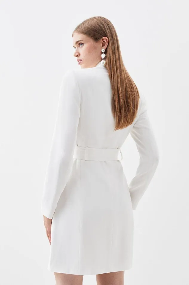 Petite Tailored Tuxedo Wrap Mini Dress Ivory Women Karen Millen Dresses