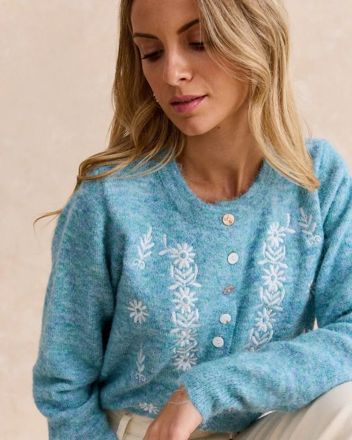 Petunia Knitted Cardigan Turquoise Women Polin Et Moi Cardigans And Sweaters