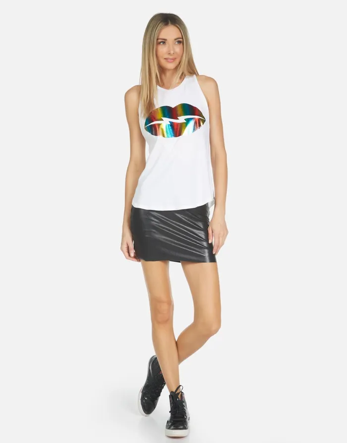 Peyton Rainbow Foil Lightning Lip White Women039s Lauren Moshi Tanks