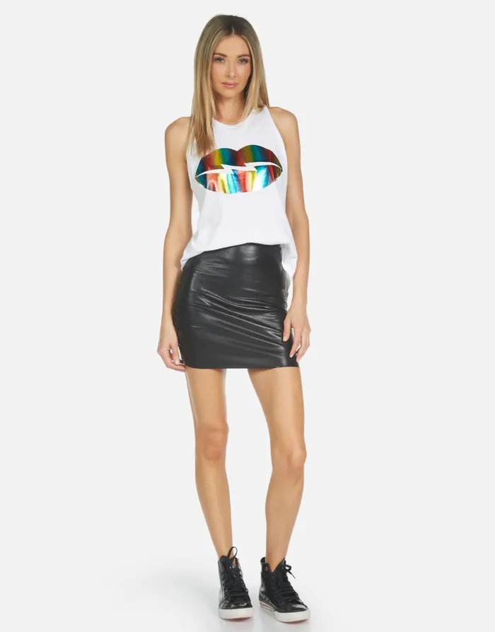 Peyton Rainbow Foil Lightning Lip White Women039s Lauren Moshi Tanks