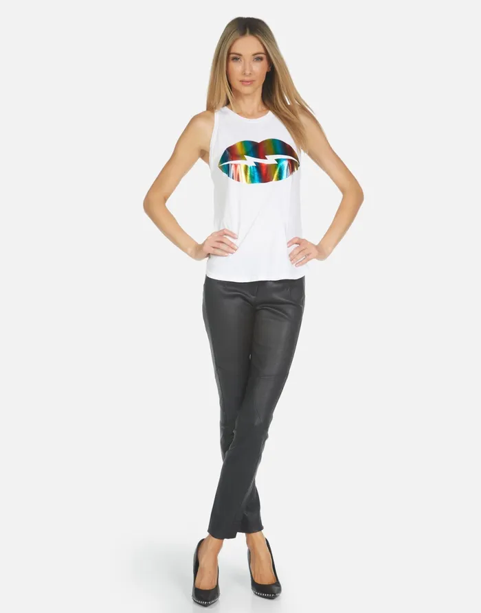 Peyton Rainbow Foil Lightning Lip White Women039s Lauren Moshi Tanks