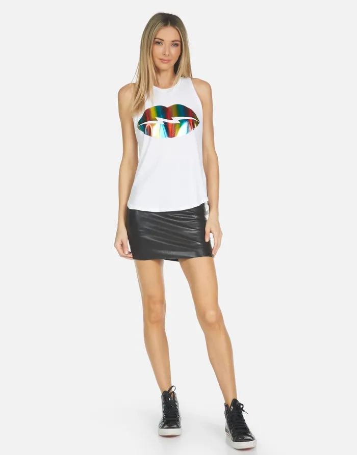 Peyton Rainbow Foil Lightning Lip White Women039s Lauren Moshi Tanks