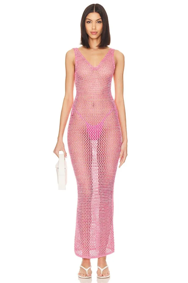 Pilar Crochet Maxi Pink Women Lovers Friends Dresses