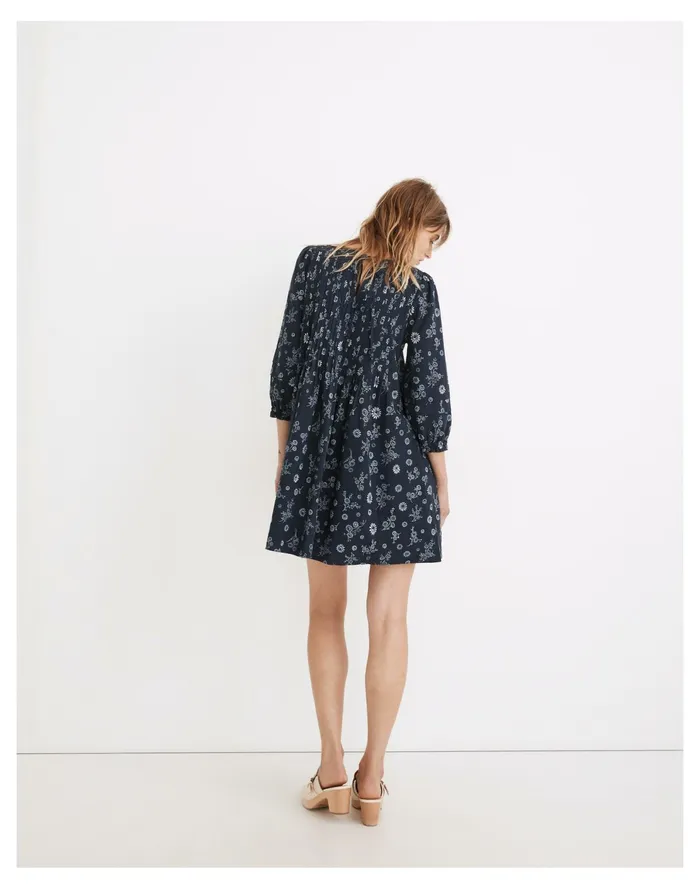 Pintuck Puff Sleeve Mini Dress In Cottage Floral Deep Navy Women Madewell Dresses