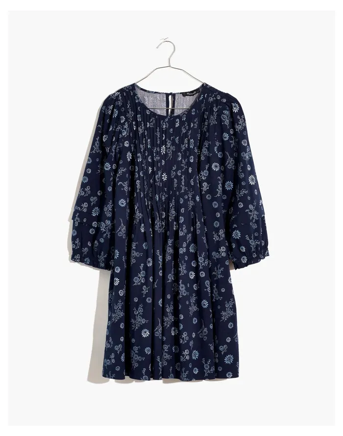Pintuck Puff Sleeve Mini Dress In Cottage Floral Deep Navy Women Madewell Dresses