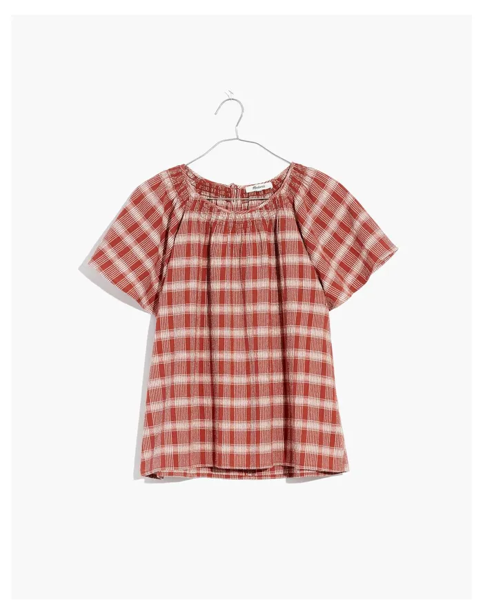 Plaid Gauze Flutter Sleeve Top Weathered Brick Women Madewell Tops and Shirts